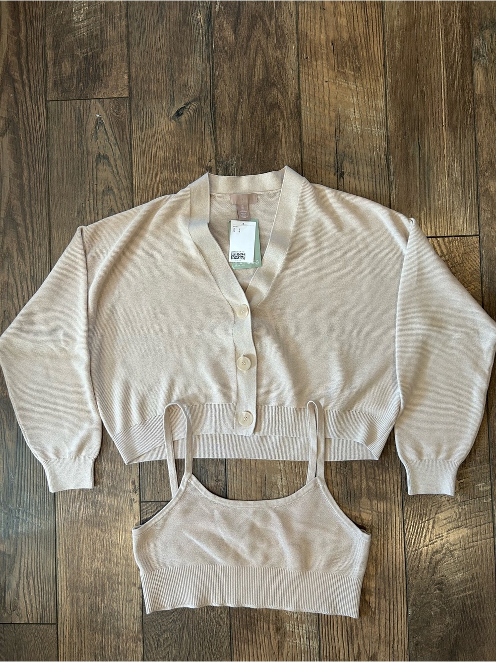 H&M Beige Knit Crop Cardigan & Tank Set